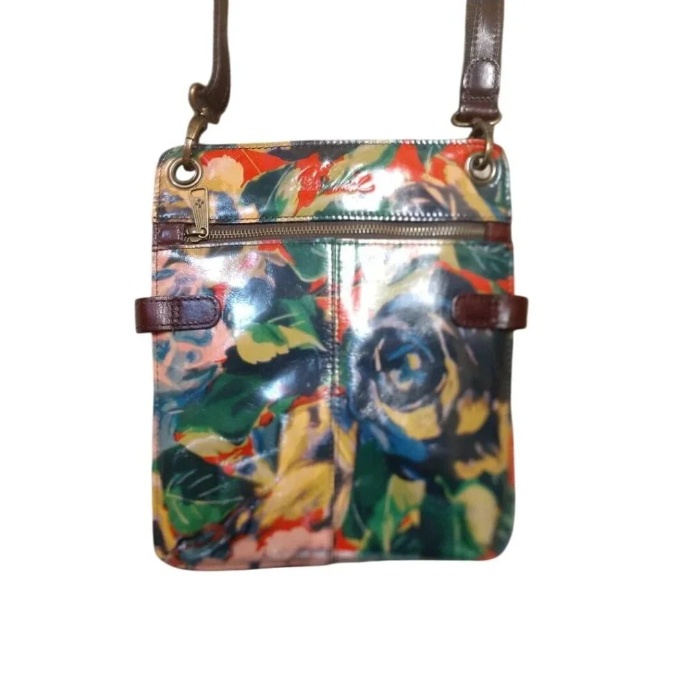 Patricia Nash Leather Floral Crossbody Bag With Adjustable Strap & Zippered Fron